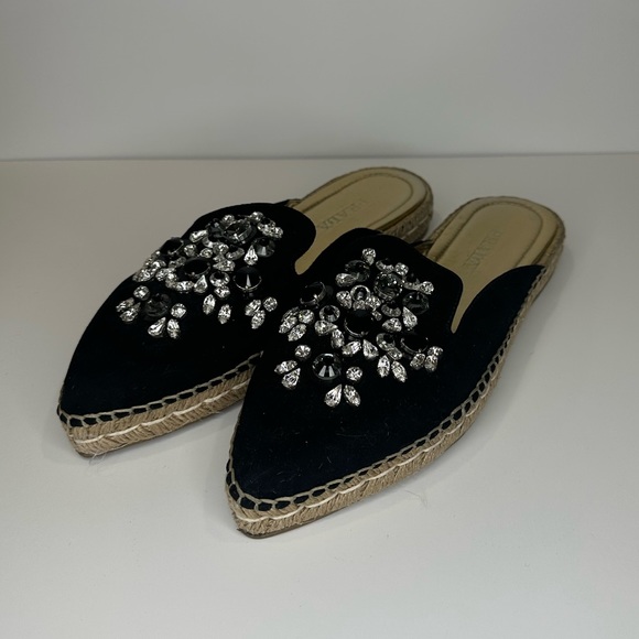 Prada Black Suede Crystal Embellished Pointed Toe Espadrilles - Picture 5 of 5